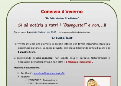 Convivio d’Inverno presso “La FORESTELLA” 4 feb 2017